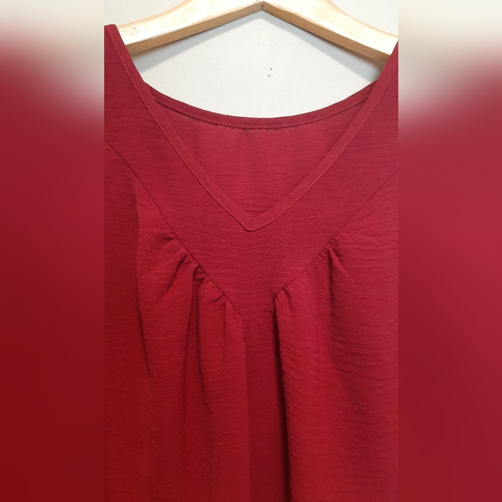 Women’s V-Neck Gathered Red Top
